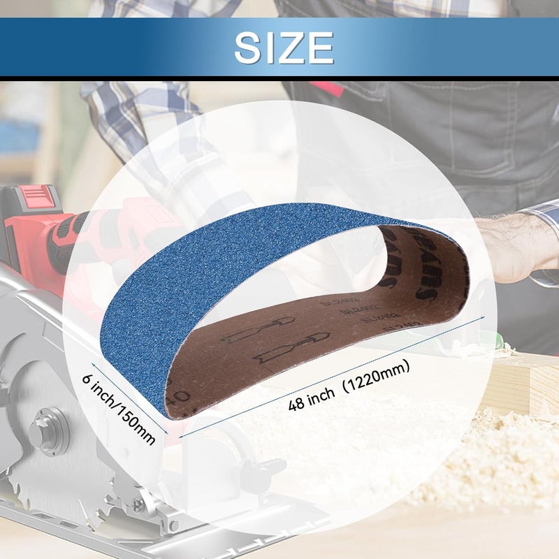 Aolabela 6x48 Inch Sanding Belts 9 Pcs 3 Grits Sizes (3 Each of 80/120/150 Grits) Heavy Duty Belt Sander Zirconia Belt Sander Paper for Wood, Metal, Stainless Steel, Cars, and Furniture - Image 2